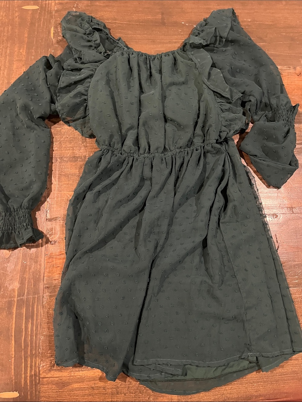 Kids Casual Ruffle-Sleeve Dress in Dark Green